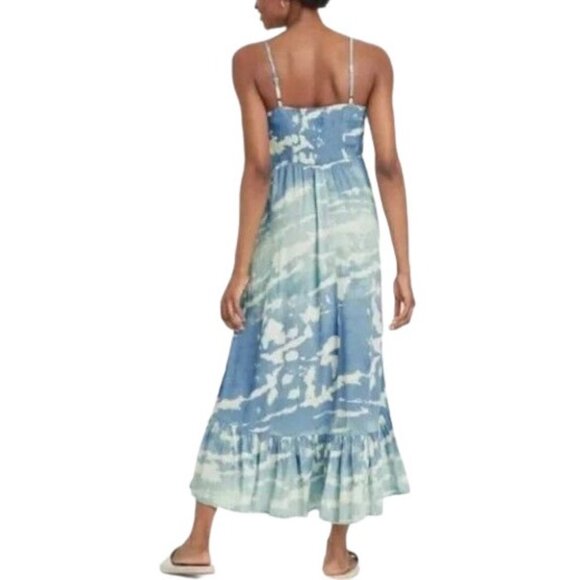 Knox Rose Sleeveless Blue & White Print Tiered Maxi Knit Sun Dress -- Size Small - Picture 3 of 7